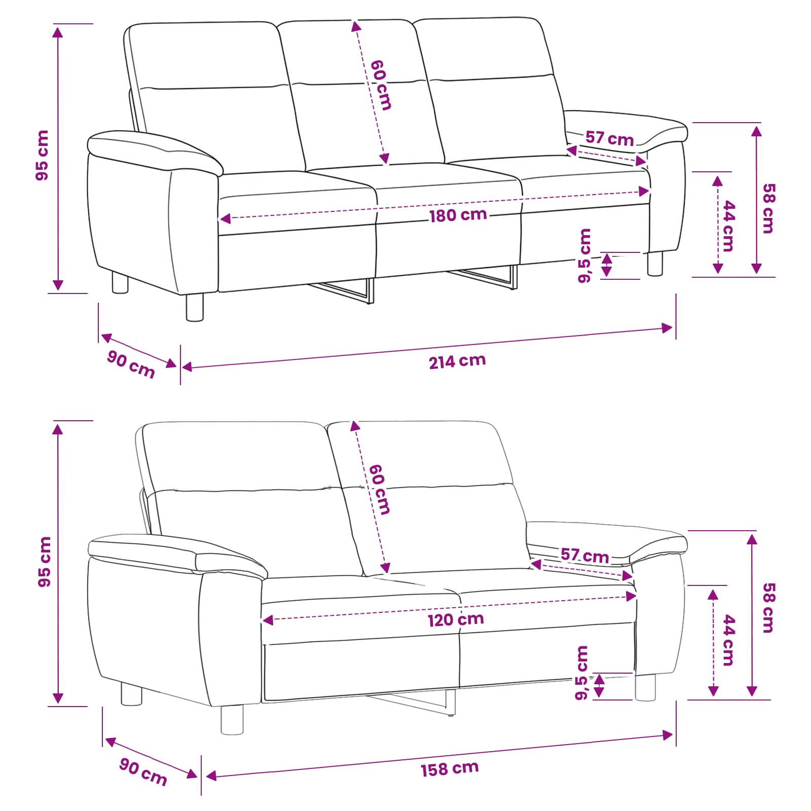 Sofa Set 2 pcs Dark Grey Fabric