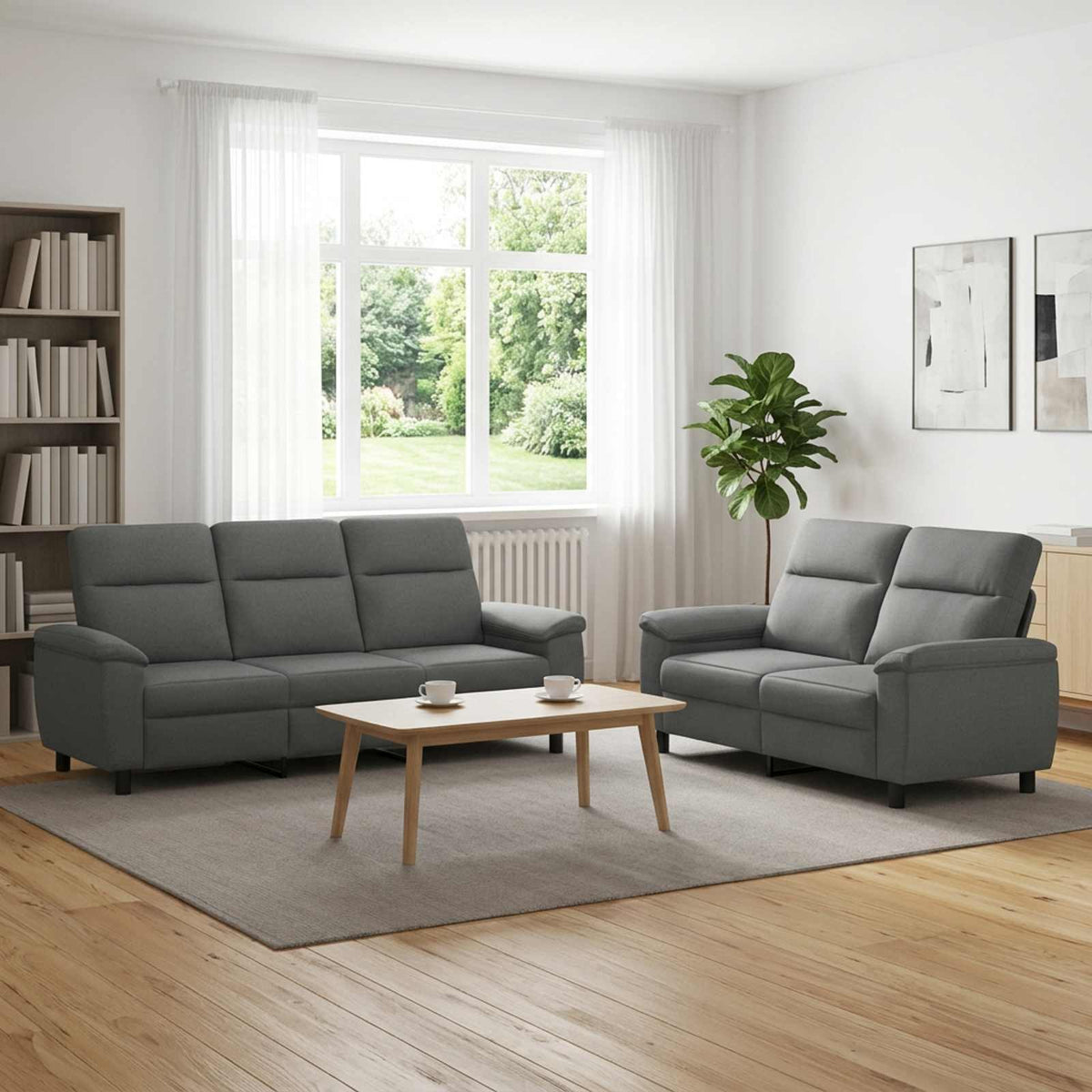 Sofa Set 2 pcs Dark Grey Fabric
