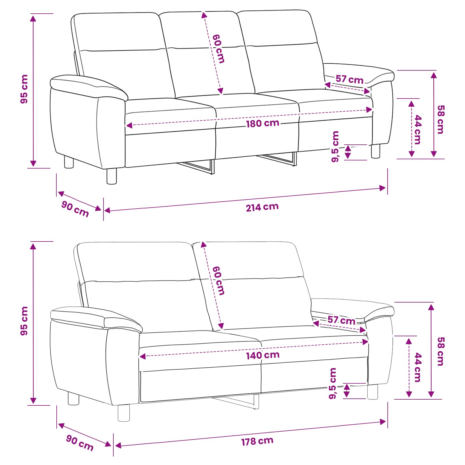 Sofa Set 2 pcs Dark Grey Fabric