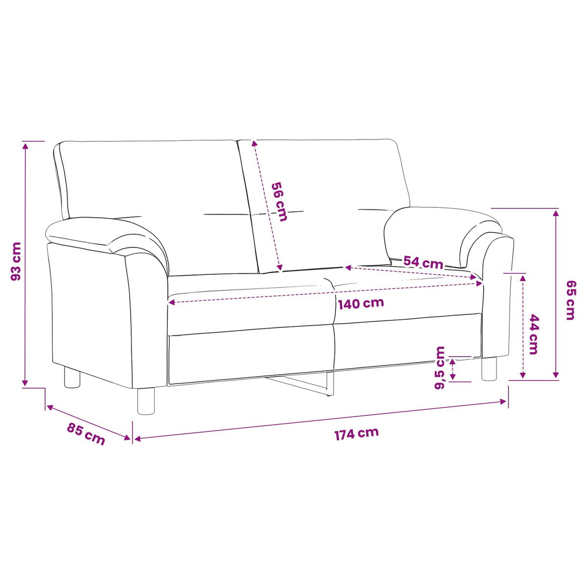 Sofa Dark Grey 174 x 85 x 93 cm Velvet