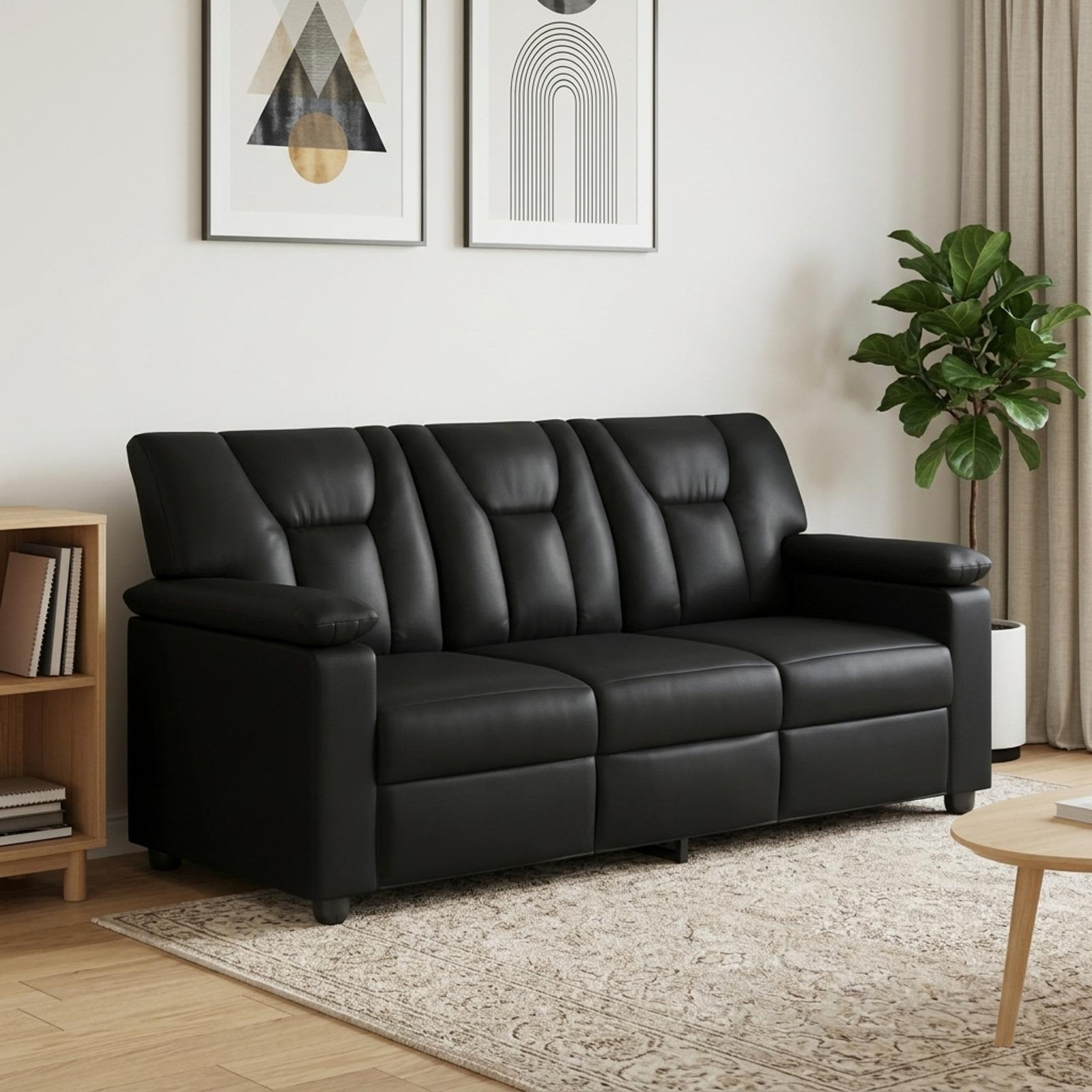 Sofa Black 191 x 85 x 93 cm Faux Leather