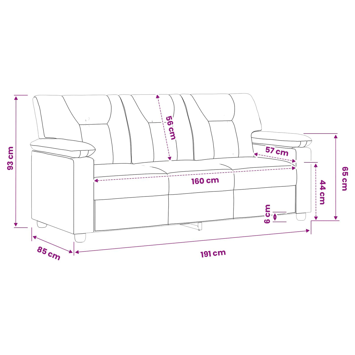 Sofa Black 191 x 85 x 93 cm Faux Leather