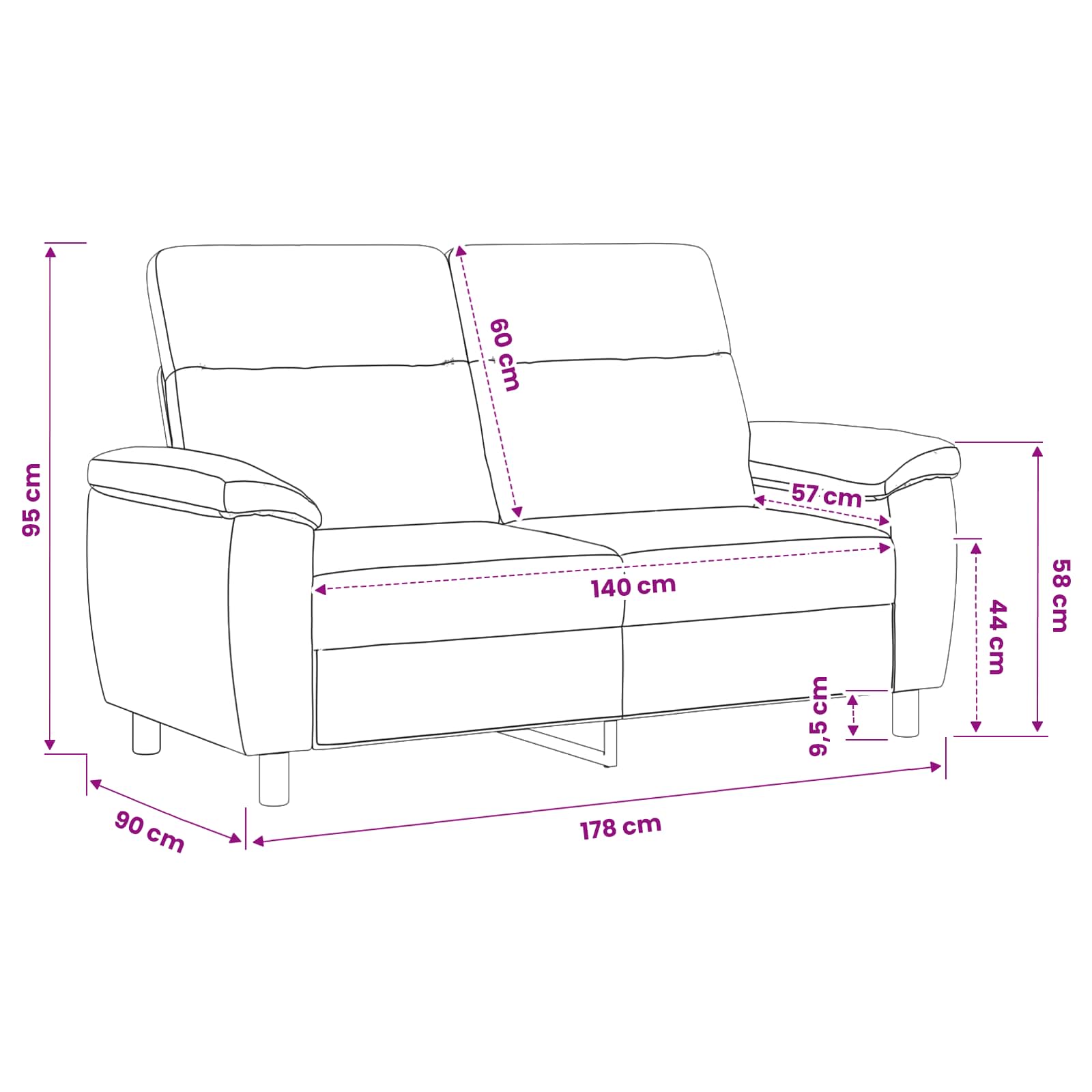 Sofa Dark Grey 178 x 90 x 95 cm Fabric