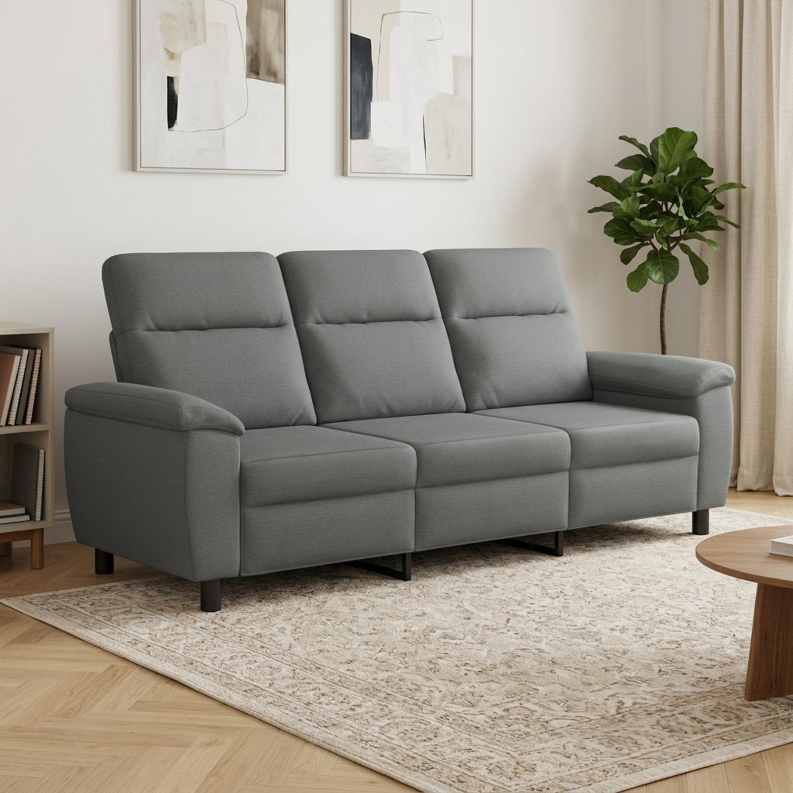 Sofa Dark Grey 214 x 90 x 95 cm Fabric