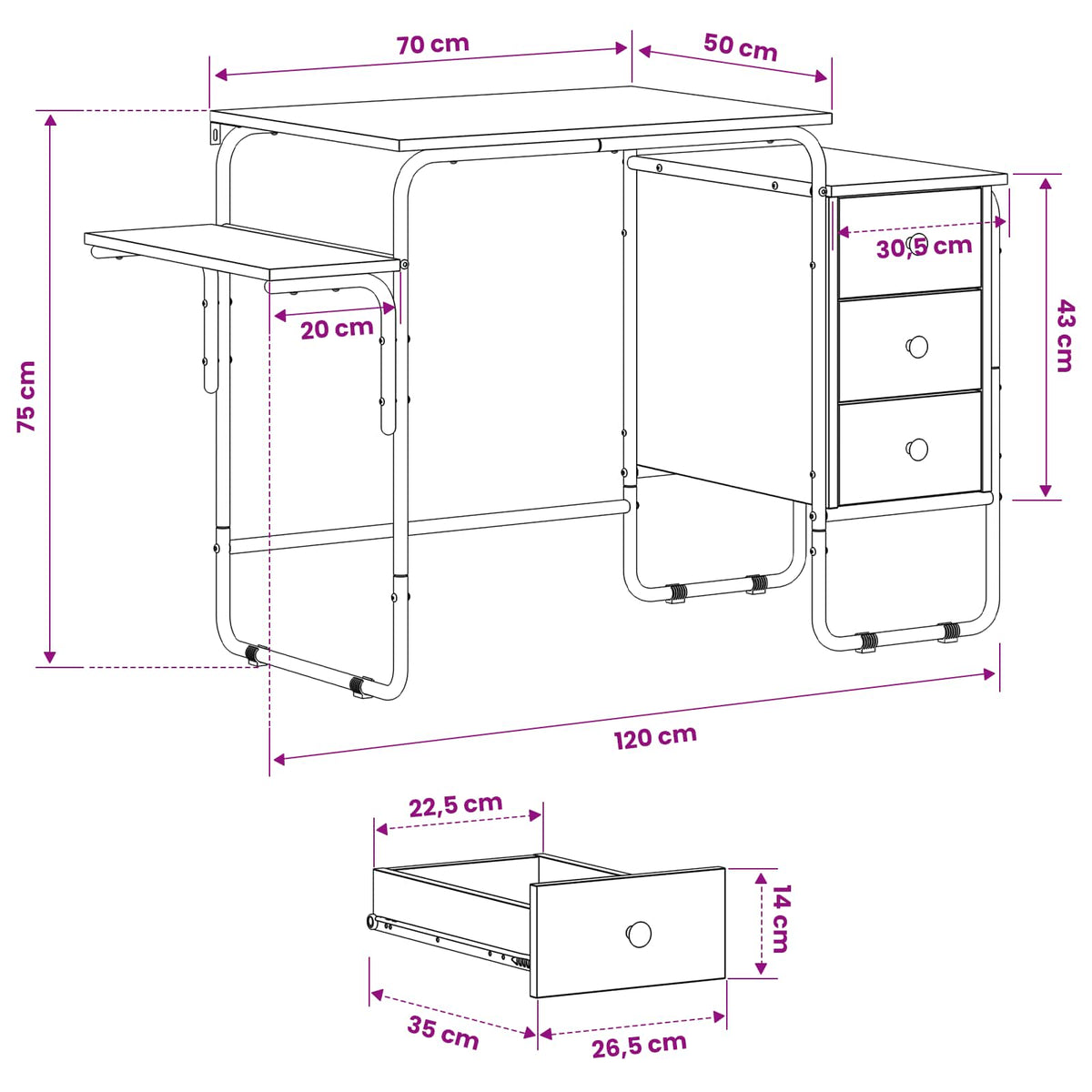 Desk with Storage Artisan Oak 120 x 50 x 75 cm