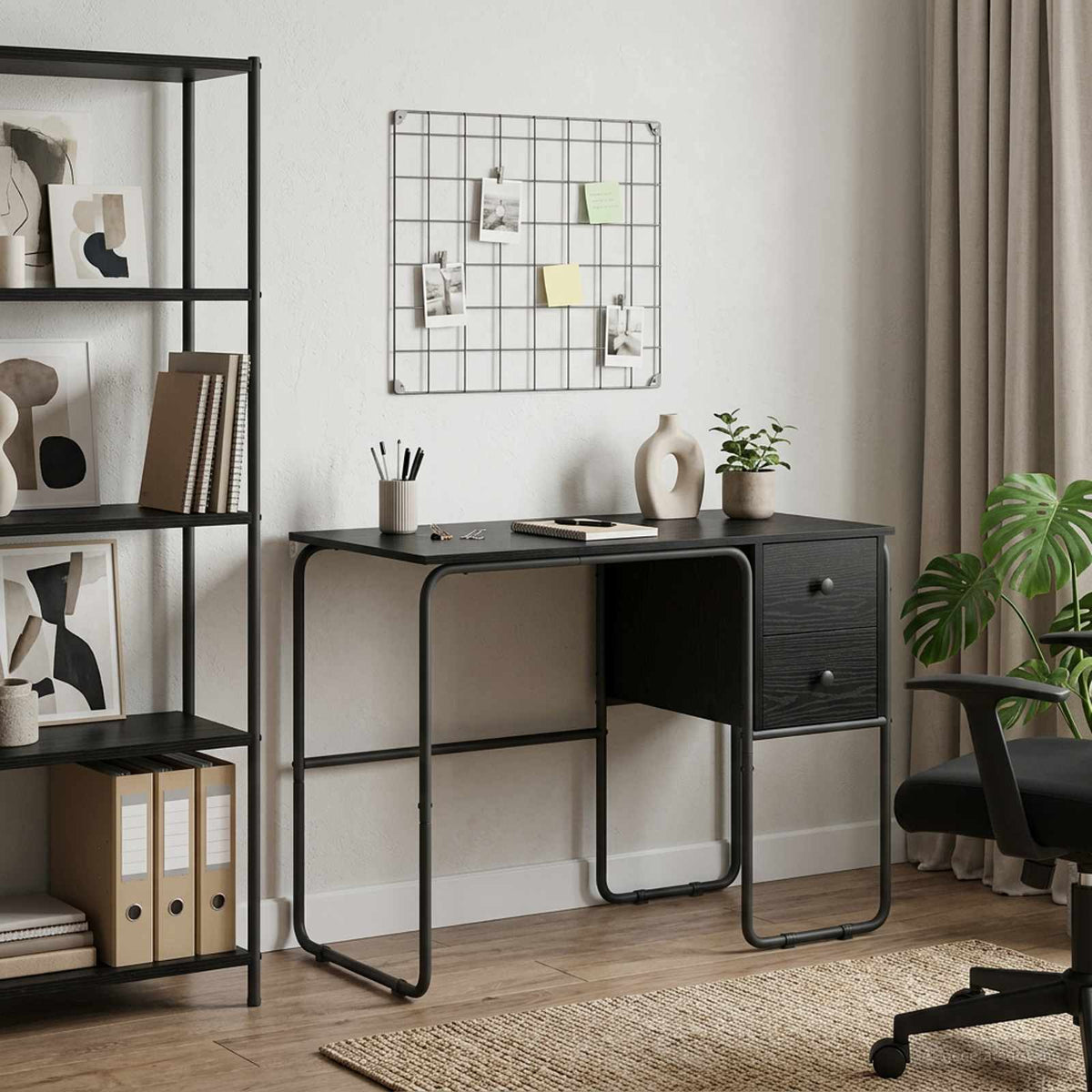 Desk with Storage Black Oak 100 x 50 x 75 cm