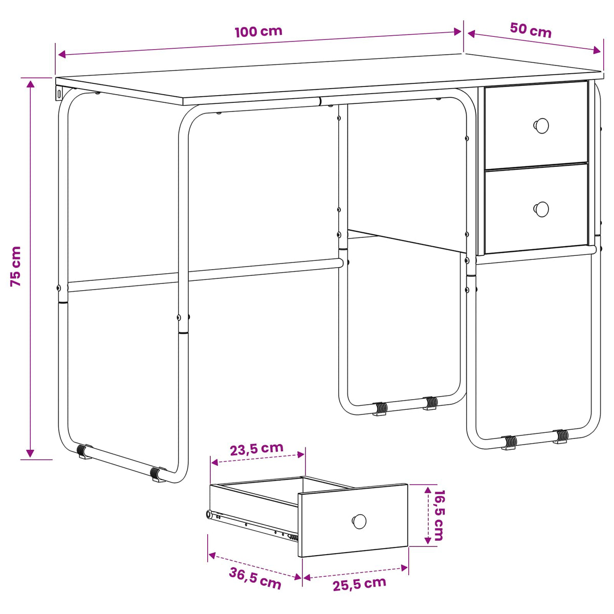 Desk with Storage Black Oak 100 x 50 x 75 cm