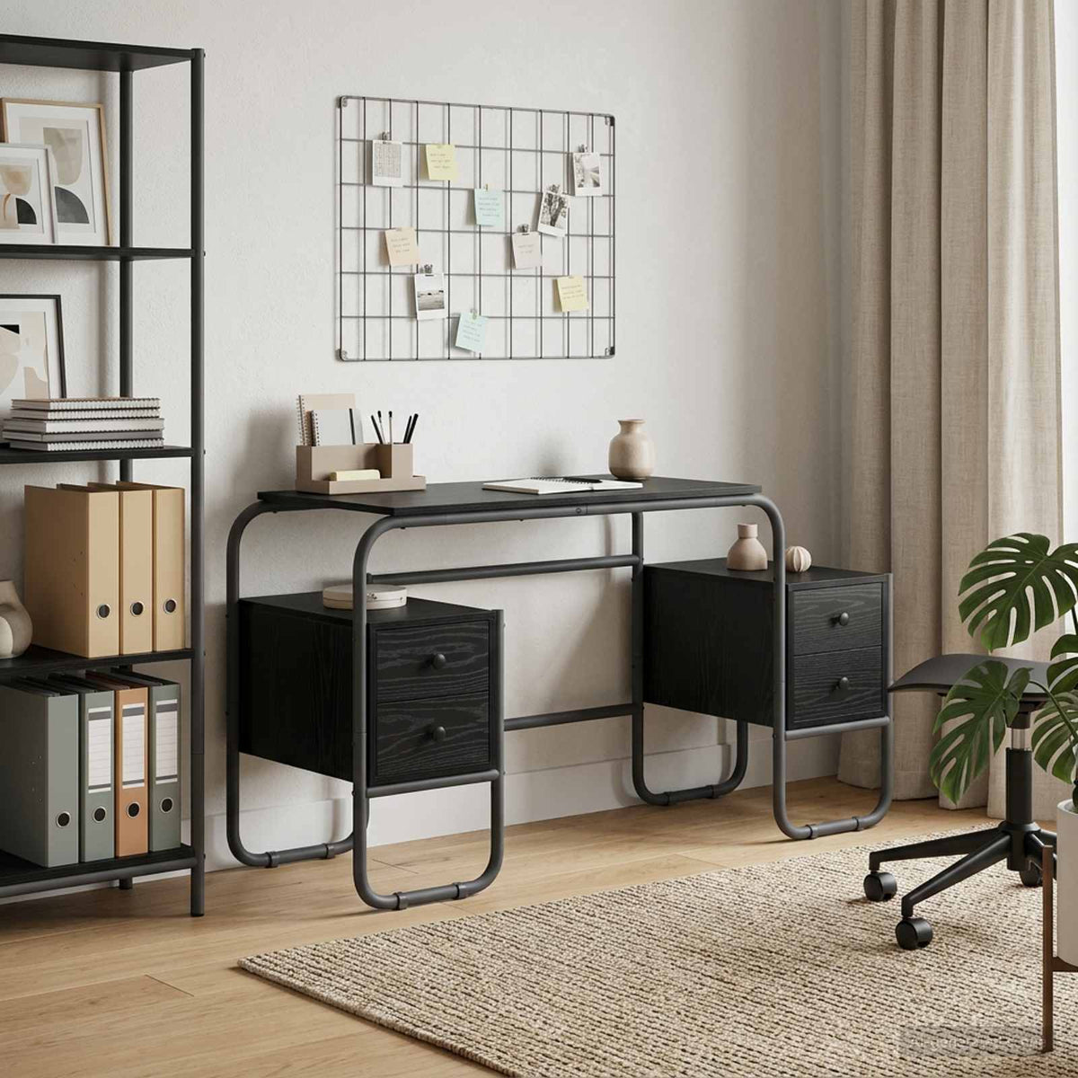 Desk with Storage Black Oak 145 x 50 x 75 cm