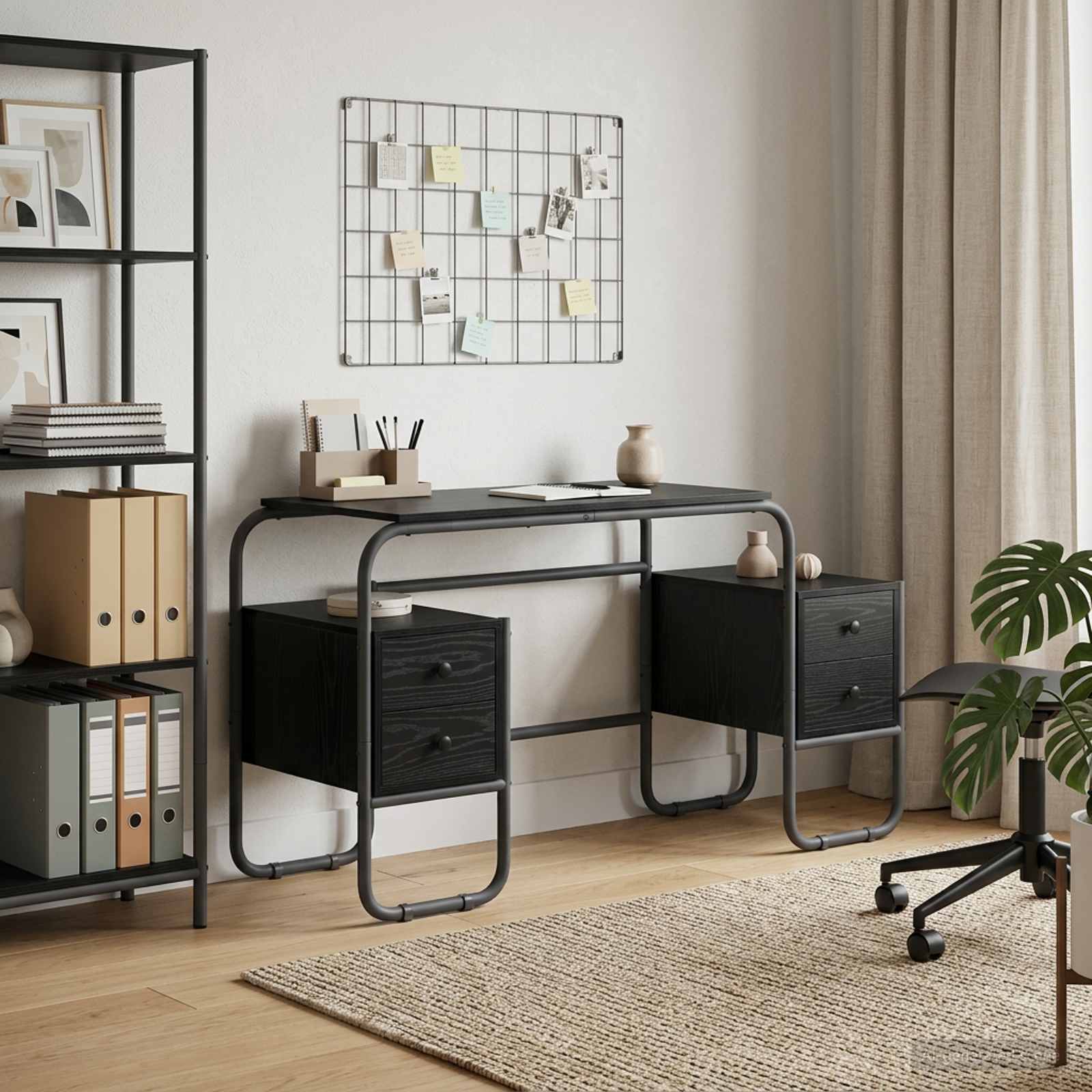 Desk with Storage Black Oak 145 x 50 x 75 cm