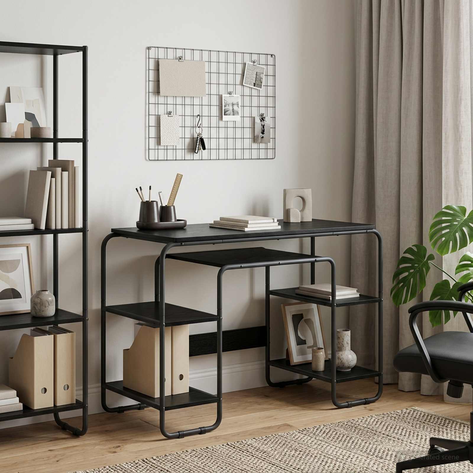 Desk with Storage Black Oak 113.5 x 52 x 75.5 cm