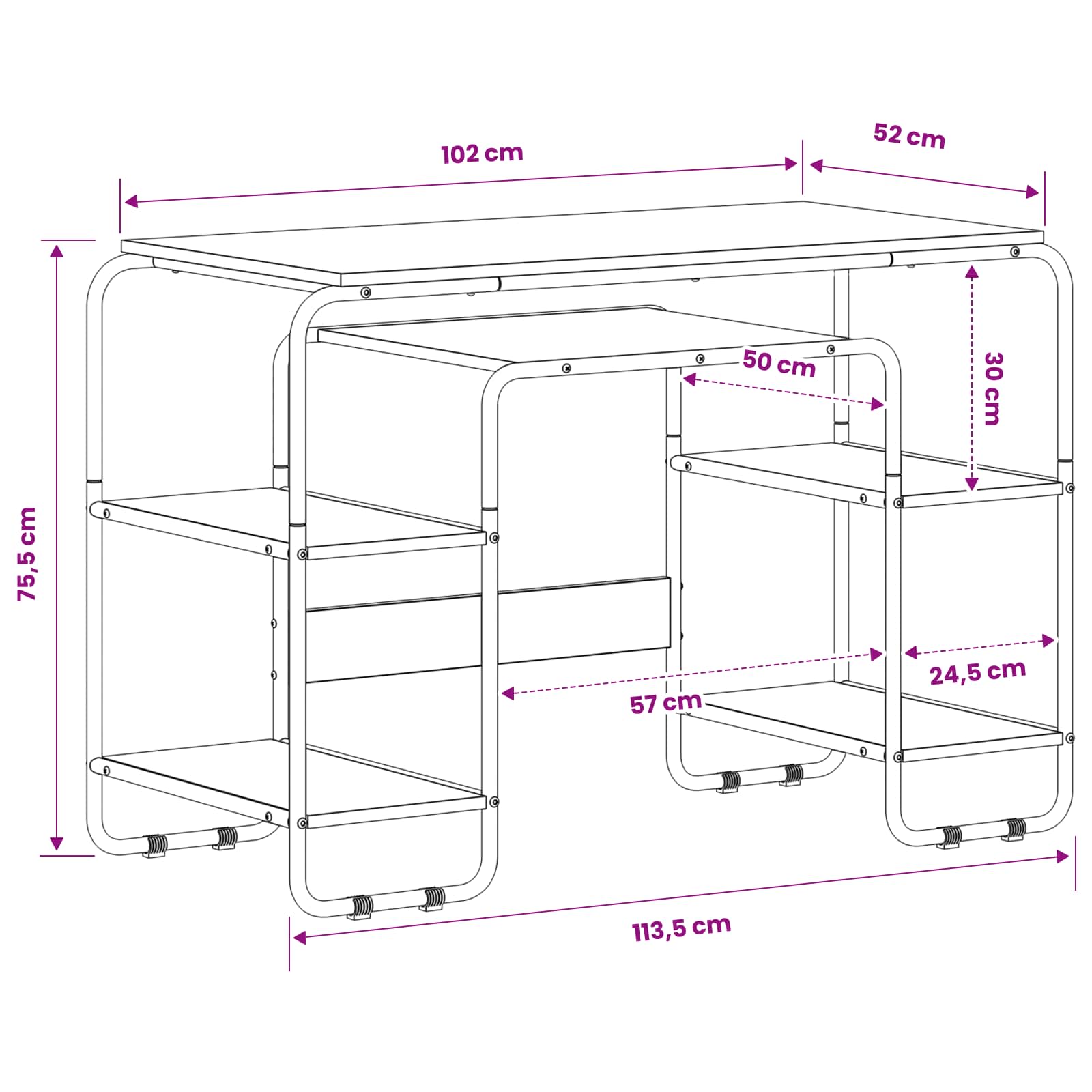 Desk with Storage Black Oak 113.5 x 52 x 75.5 cm