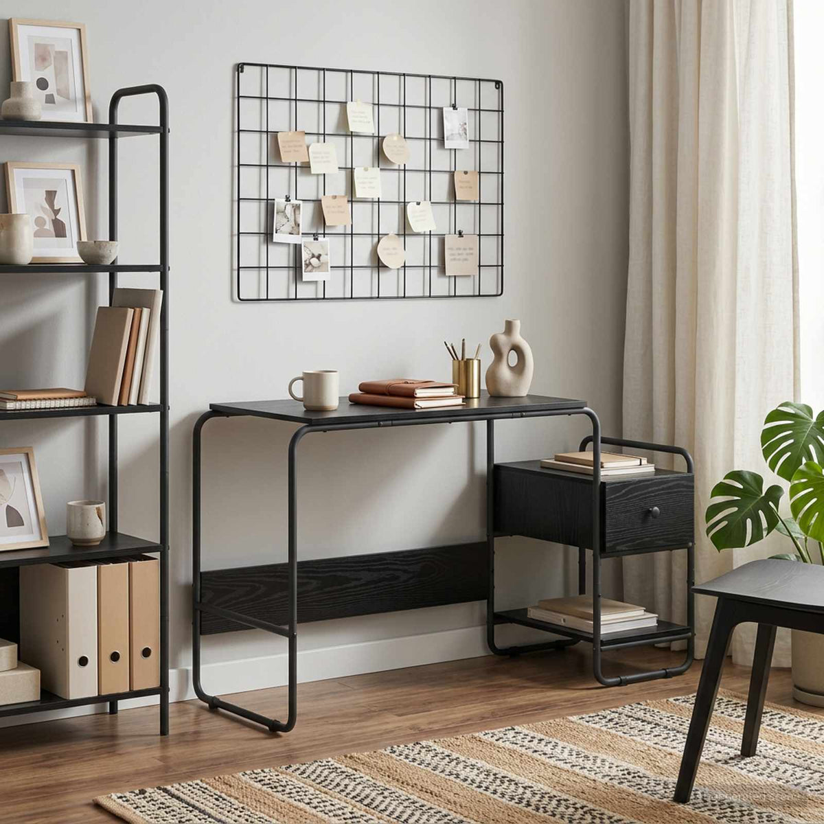 Desk with Storage Black Oak 131.5 x 50 x 75.5 cm
