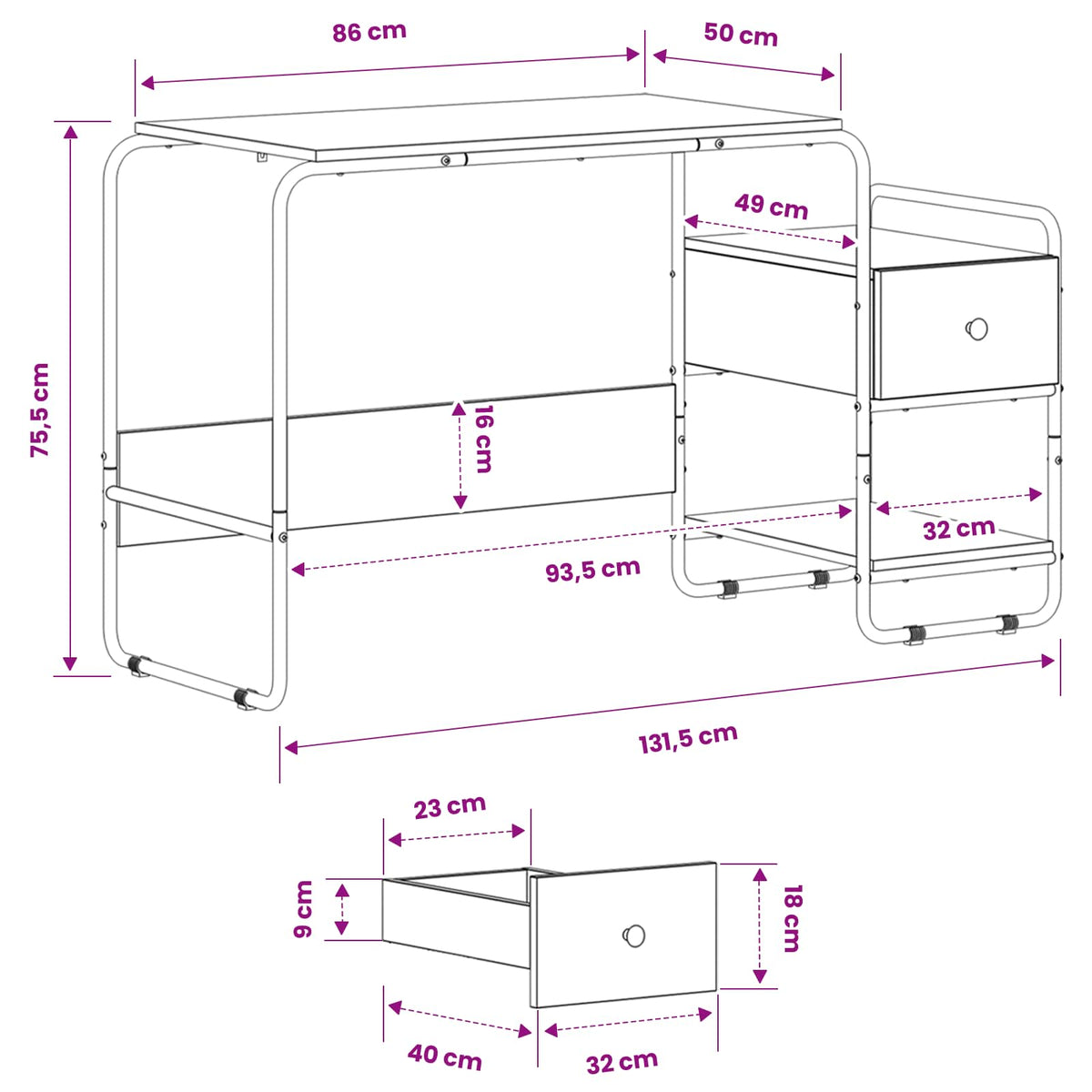 Desk with Storage Sonoma Oak 131.5 x 50 x 75.5 cm