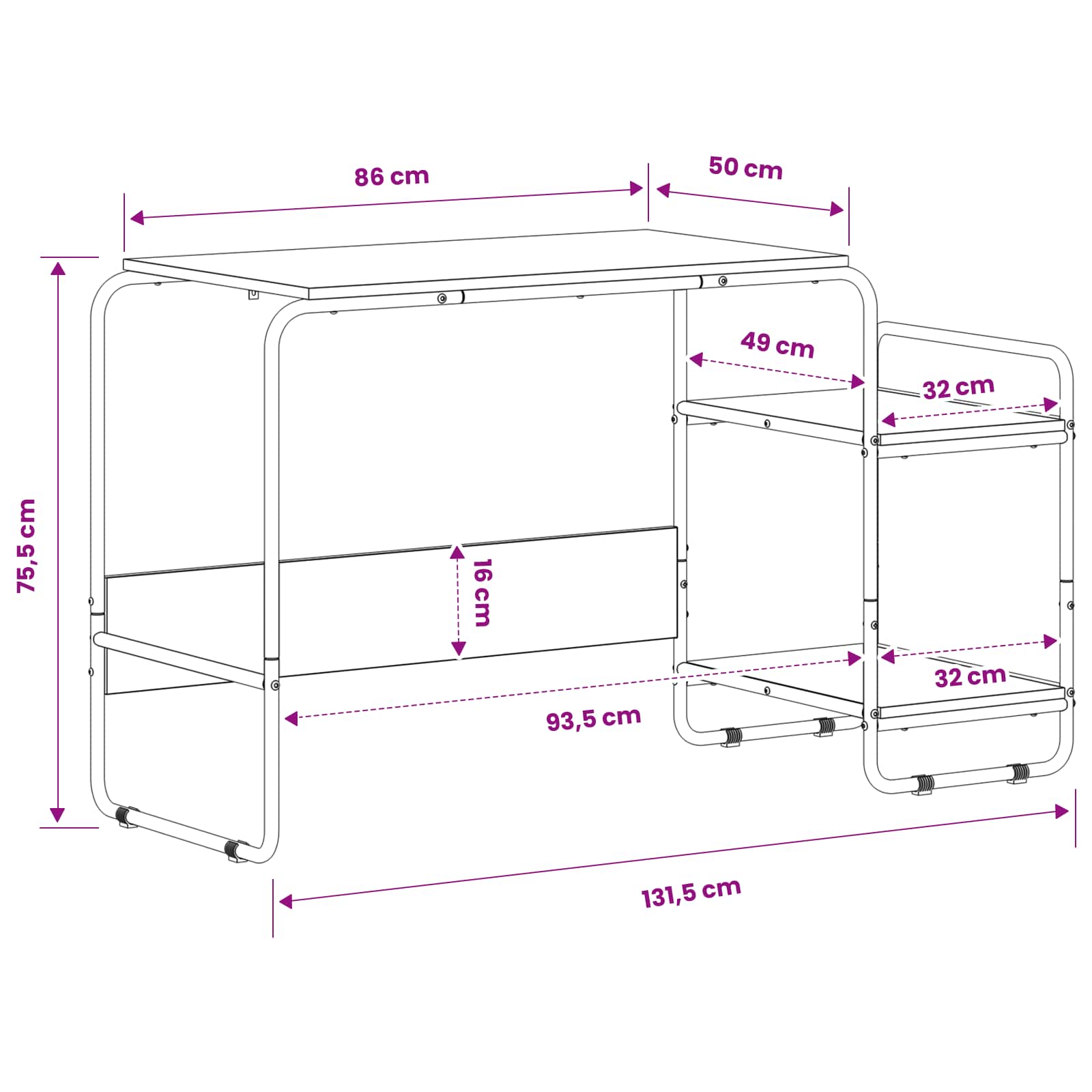 Desk with Storage Black Oak 131.5 x 50 x 75.5 cm