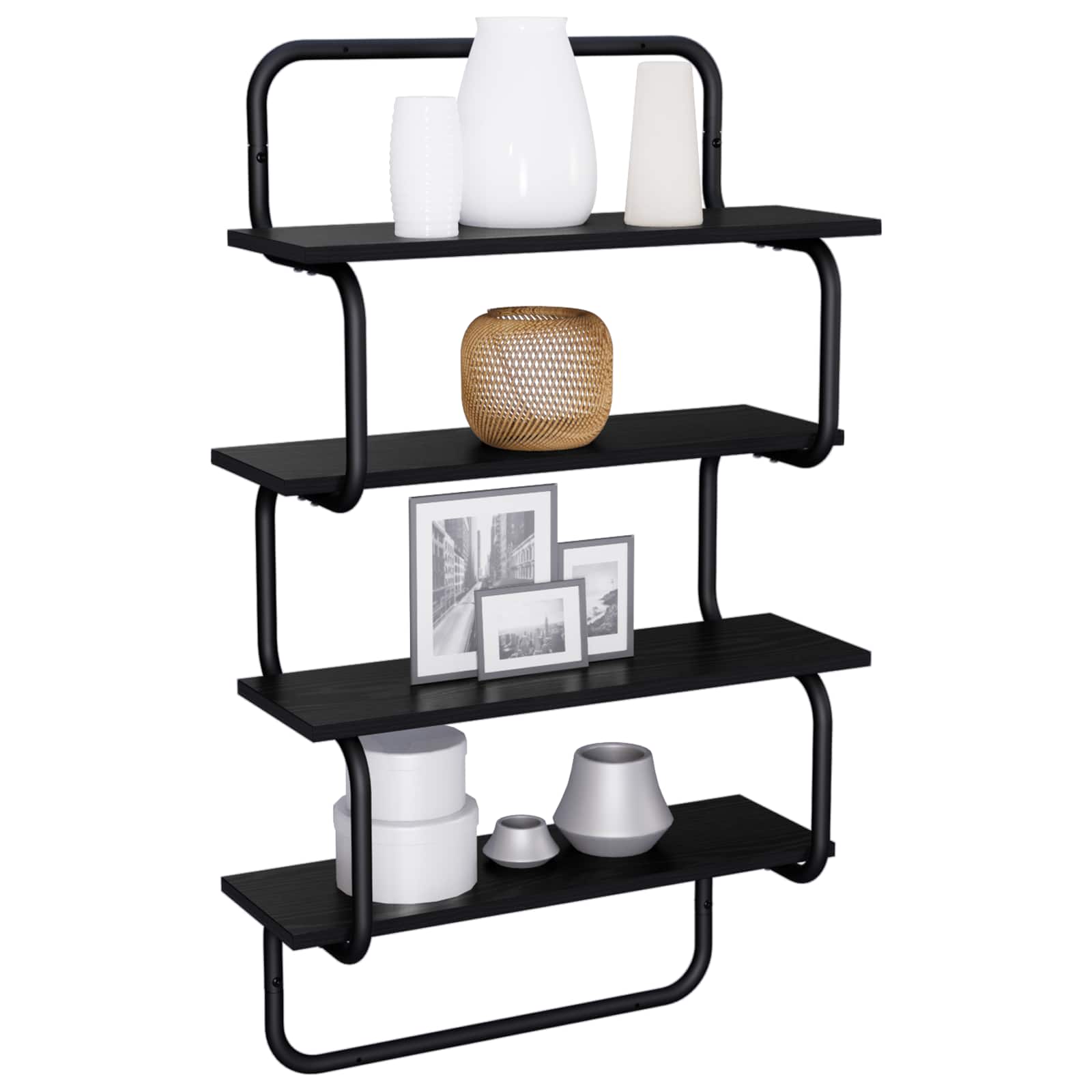 4-Tier Wall Shelf Black Oak 60 x 24.5 x 104 cm Engineered Wood