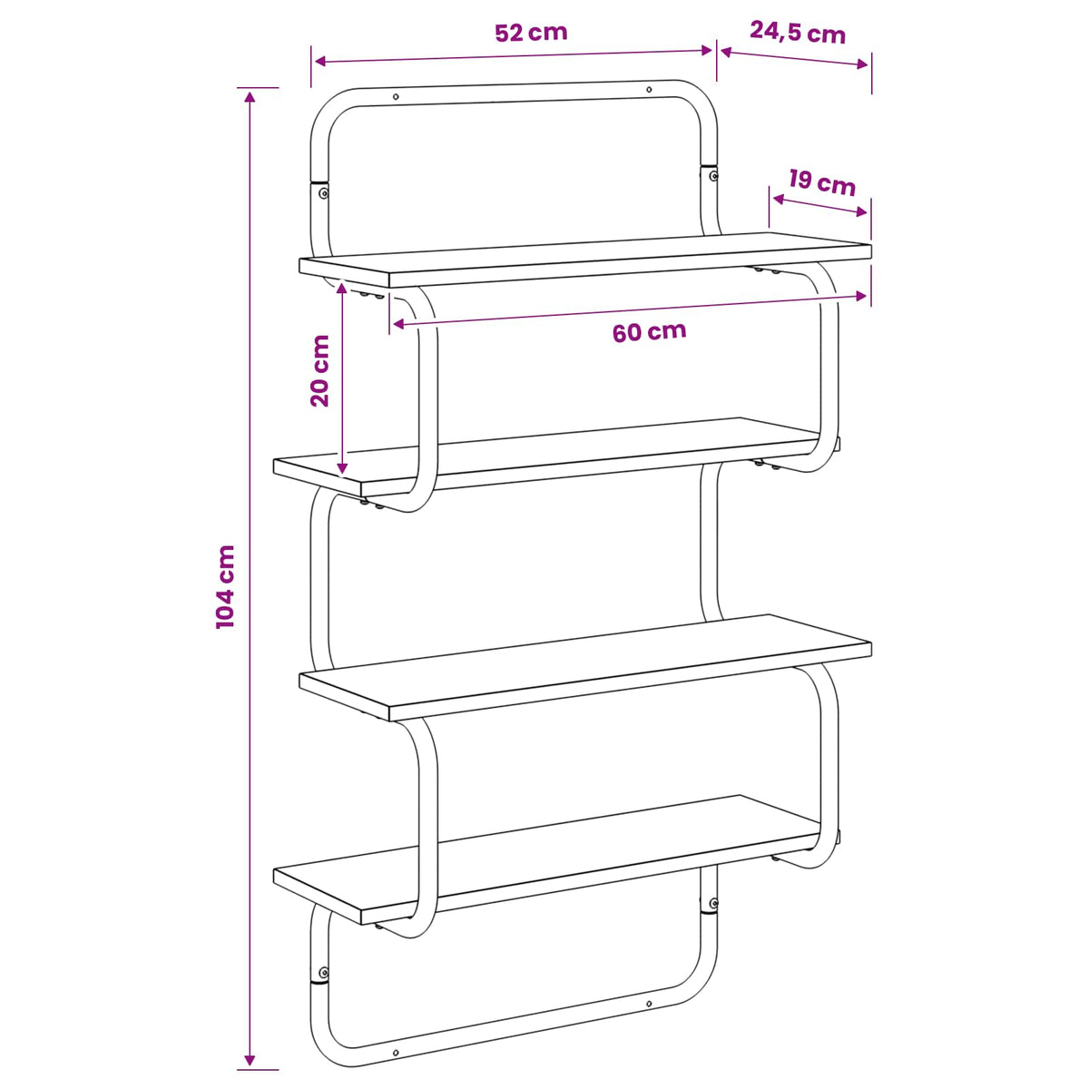 4-Tier Wall Shelf Sonoma Oak 60 x 24.5 x 104 cm Engineered Wood
