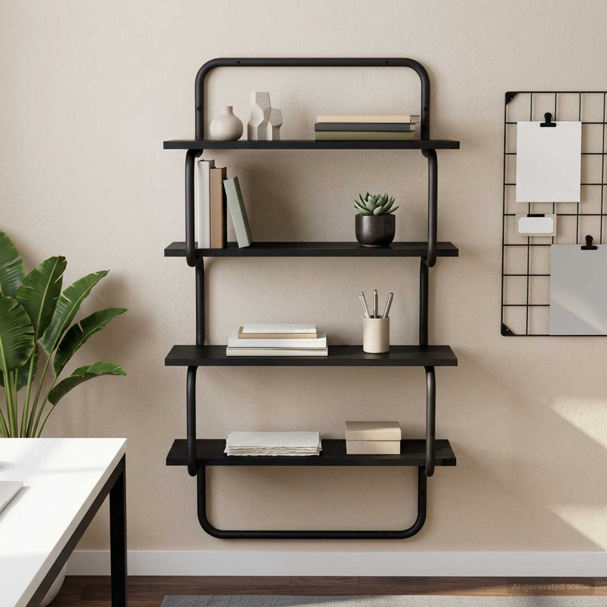 4-Tier Wall Shelf Black Oak 40 x 24.5 x 104 cm Engineered Wood
