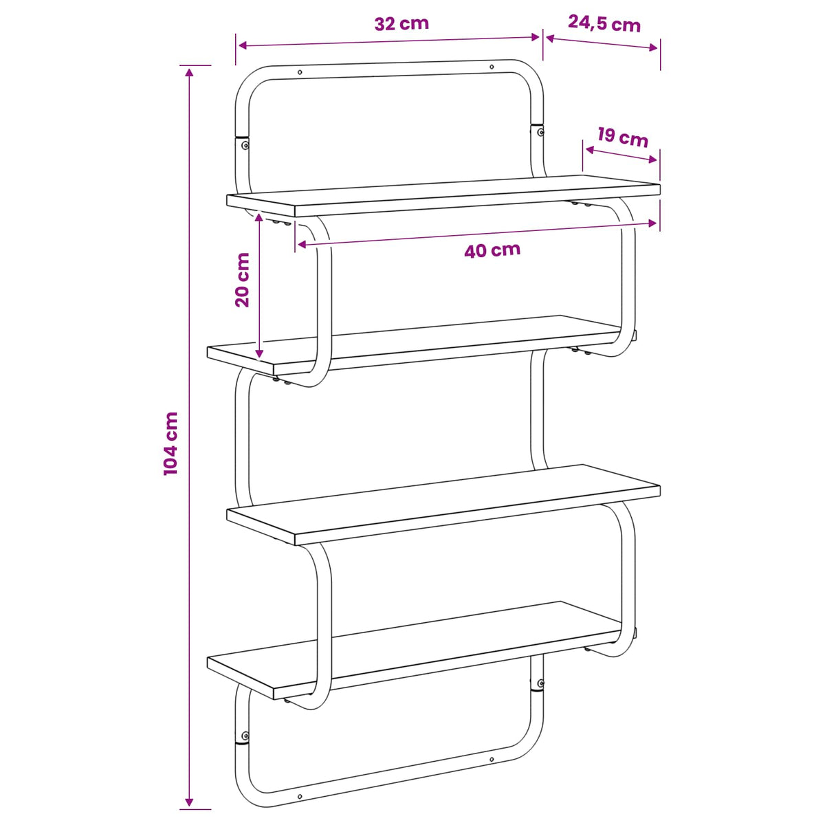 4-Tier Wall Shelf Black Oak 40 x 24.5 x 104 cm Engineered Wood