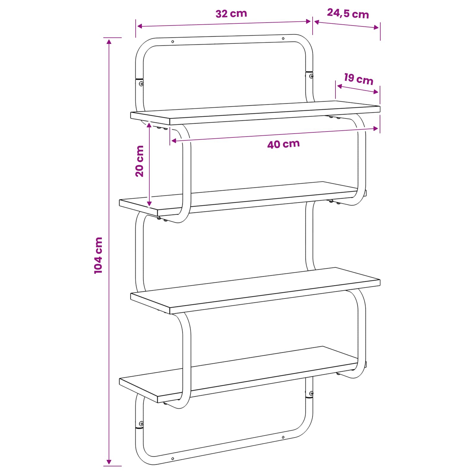 4-Tier Wall Shelf Sonoma Oak 40 x 24.5 x 104 cm Engineered Wood