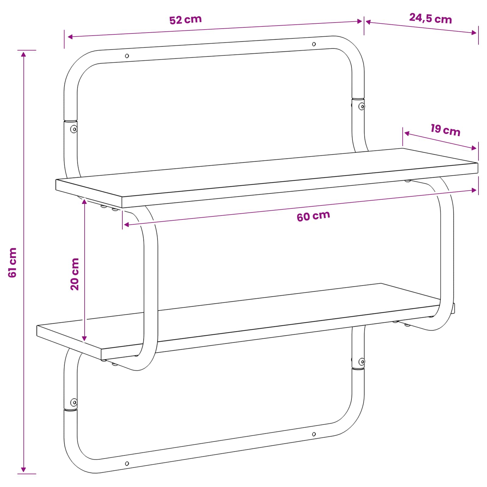 2-Tier Wall Shelf Black Oak 60 x 24.5 x 61 cm Engineered Wood