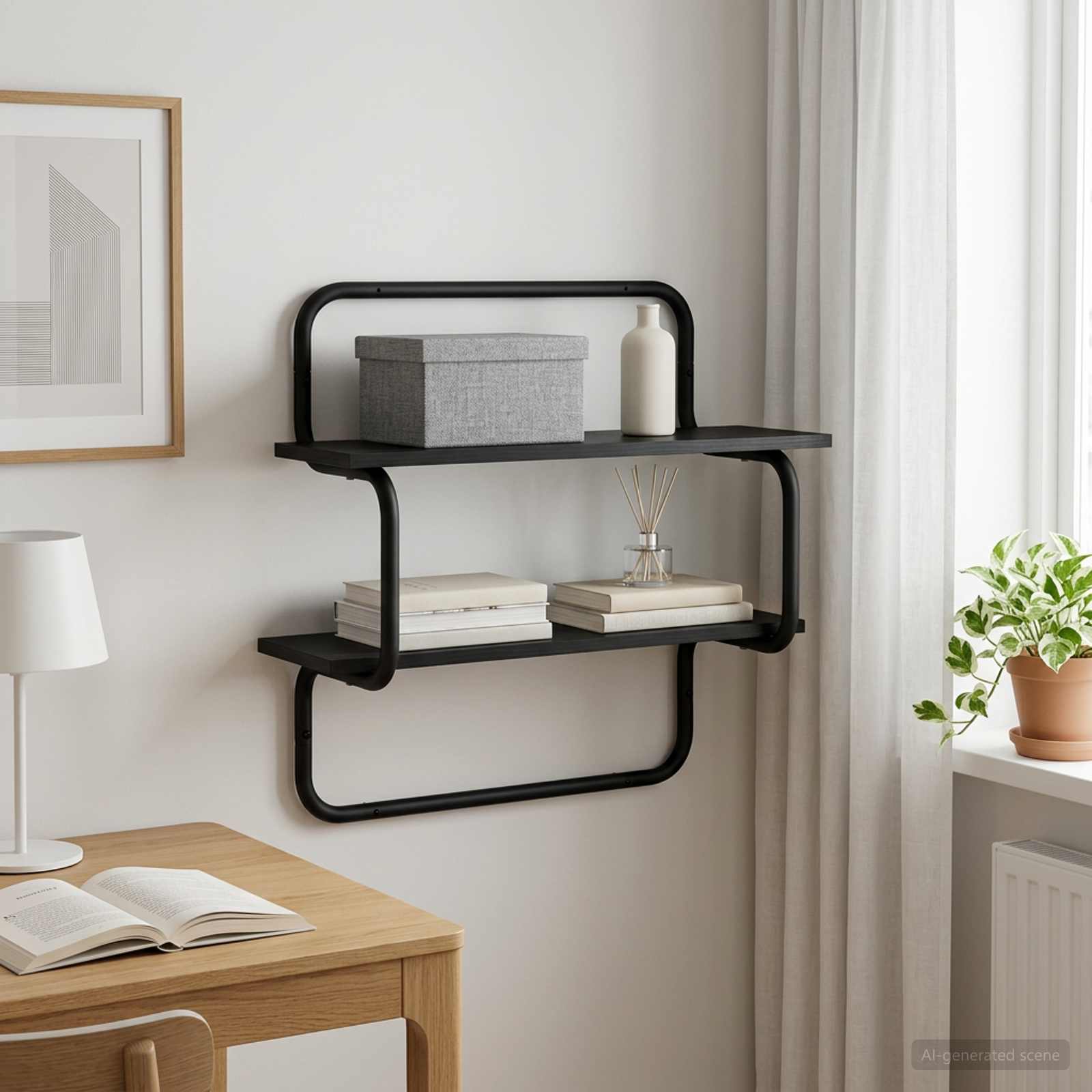 2-Tier Wall Shelf Black Oak 40 x 24.5 x 61 cm Engineered Wood