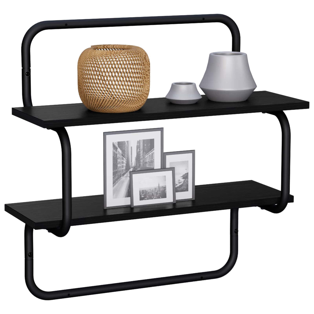 2-Tier Wall Shelf Black Oak 40 x 24.5 x 61 cm Engineered Wood