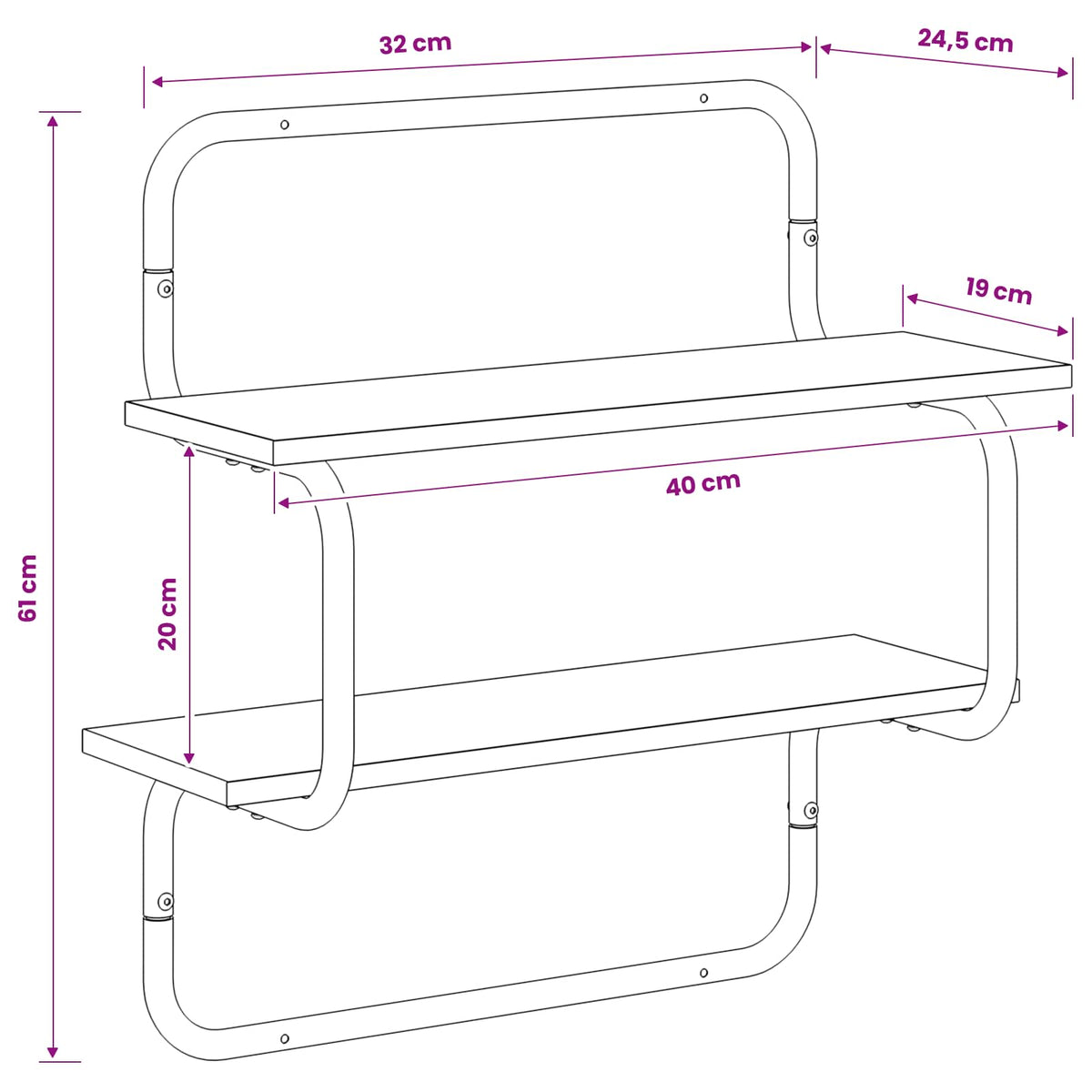 2-Tier Wall Shelf Black Oak 40 x 24.5 x 61 cm Engineered Wood