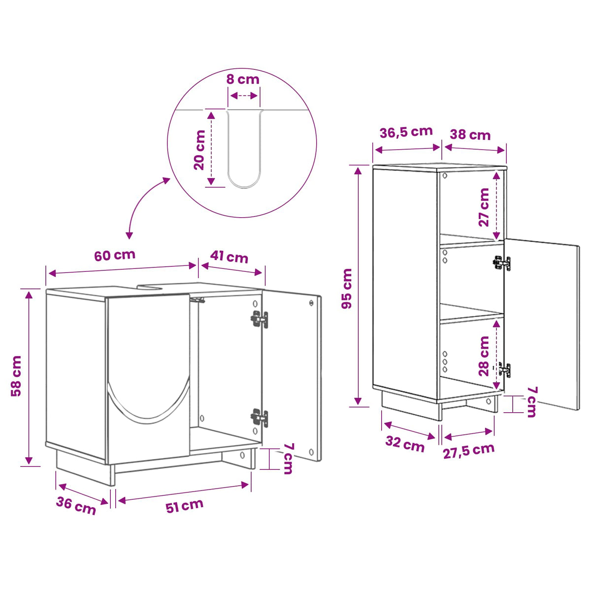Bathroom Cabinet Set 2 pcs White Engineered Wood