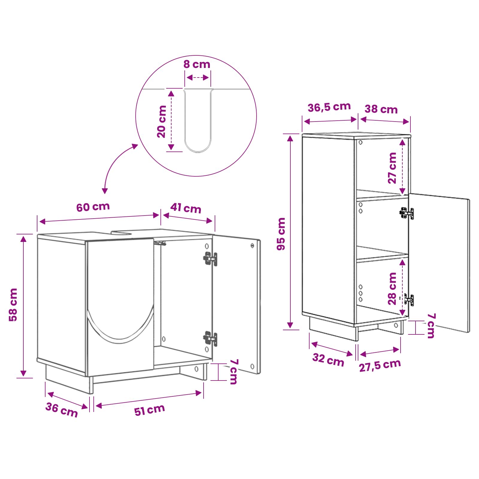 Bathroom Cabinet Set 2 pcs White Engineered Wood