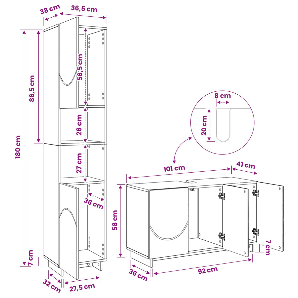 Bathroom Cabinet Set 2 pcs White Engineered Wood