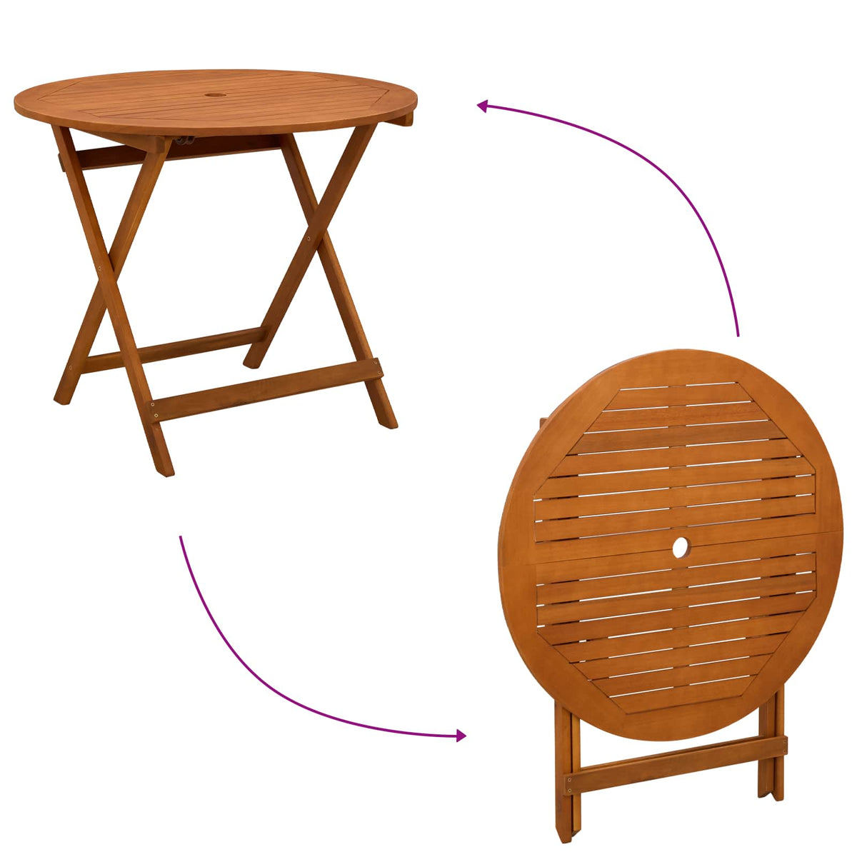Folding Garden Table Brown Ø 90 x 75 cm Solid Eucalyptus Wood