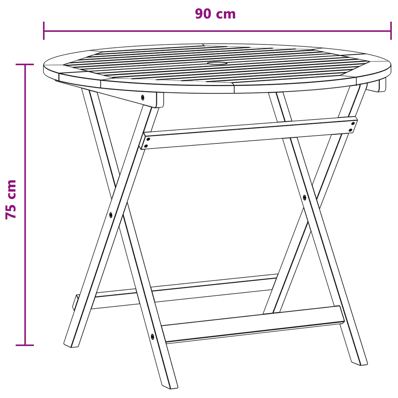 Folding Garden Table Brown Ø 90 x 75 cm Solid Eucalyptus Wood