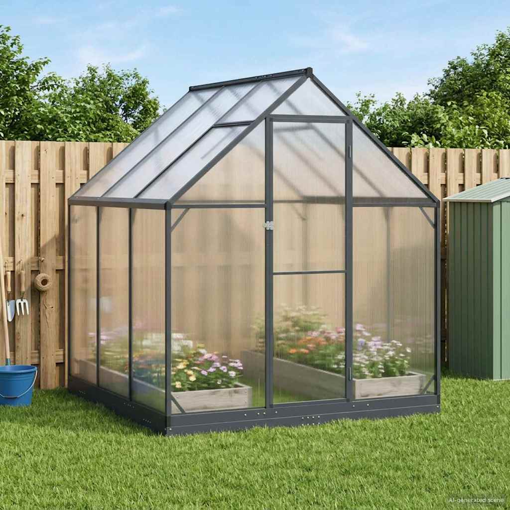 Garden Greenhouse with Door Anthracite 183.5 x 183.5 x 207 cm