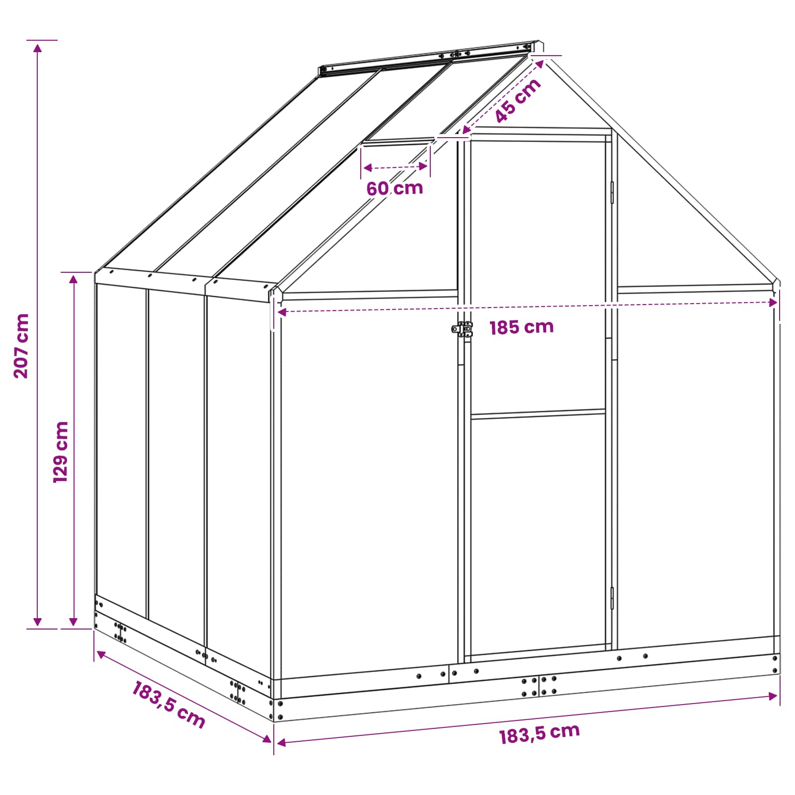 Garden Greenhouse with Door Anthracite 183.5 x 183.5 x 207 cm