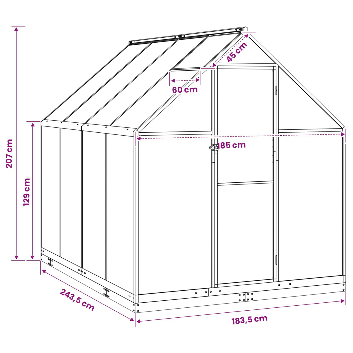 Garden Greenhouse with Door Anthracite 183.5 x 243.5 x 207 cm