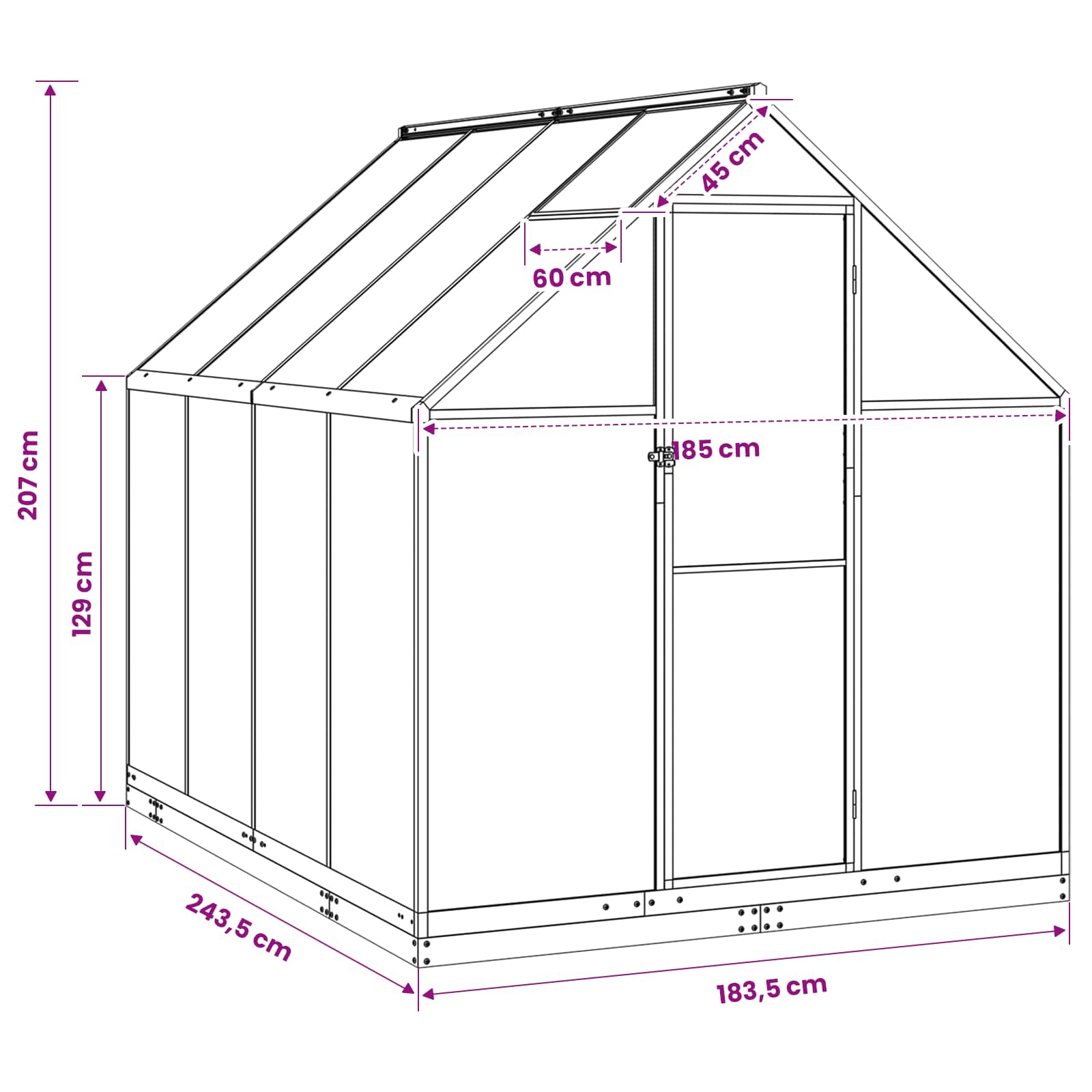 Garden Greenhouse with Door Anthracite 183.5 x 243.5 x 207 cm