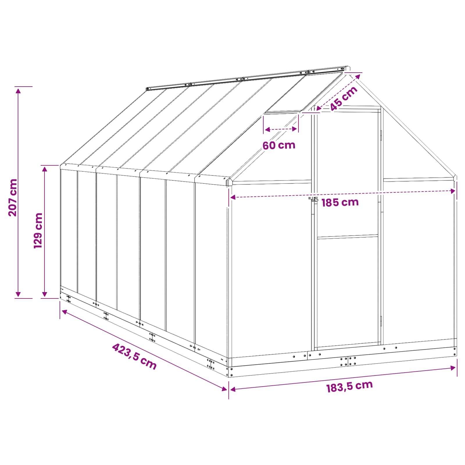 Garden Greenhouse with Door Anthracite 183.5 x 423.5 x 207 cm