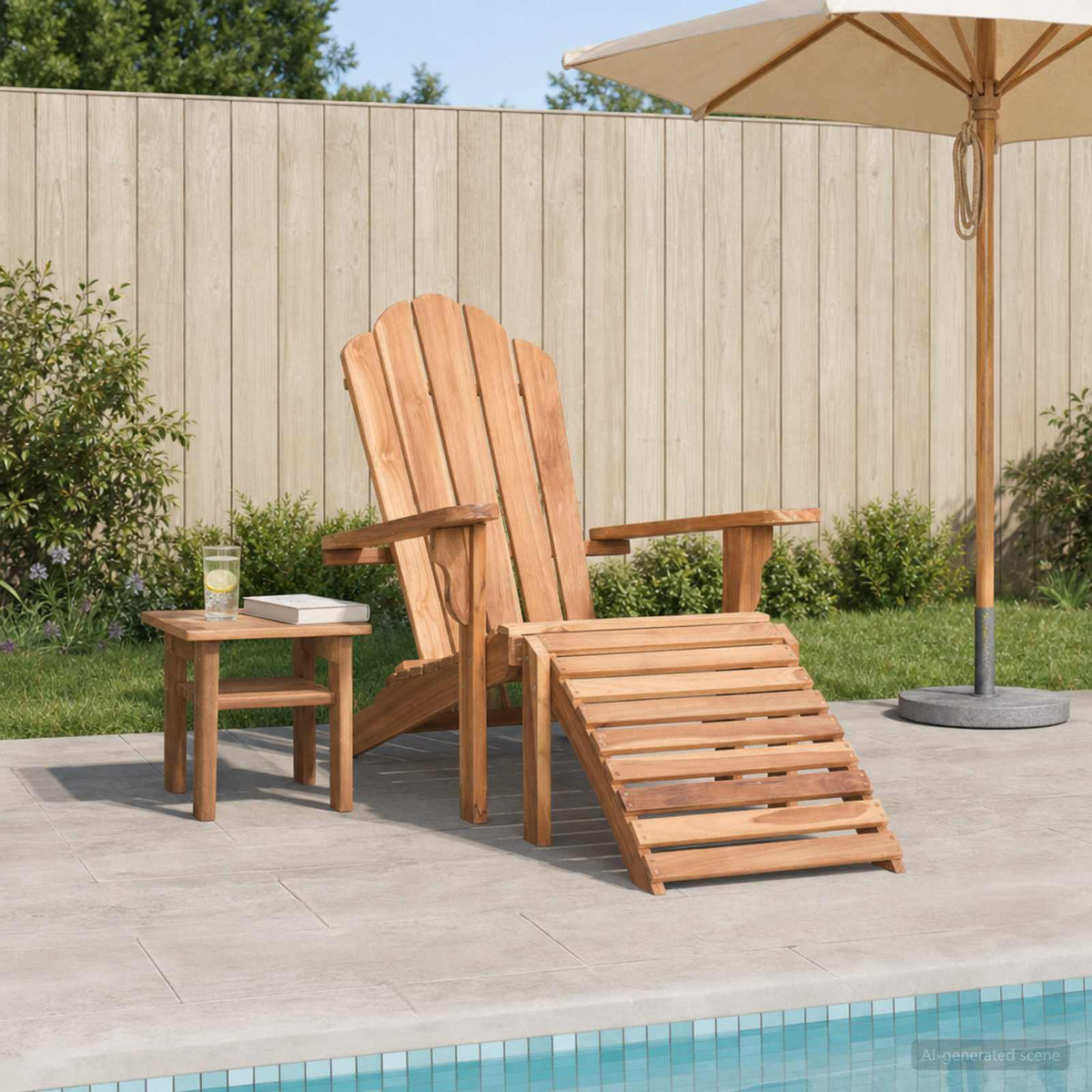 Garden Adirondack Chair with Footrest Natural Solid Teak Wood
