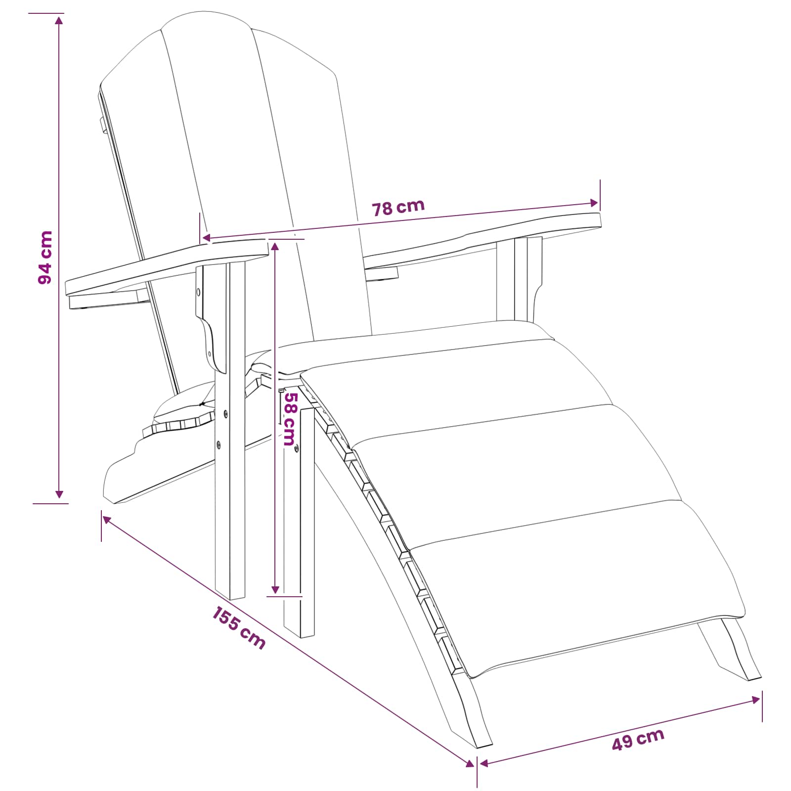 Garden Adirondack Chair with Footrest Natural Solid Teak Wood
