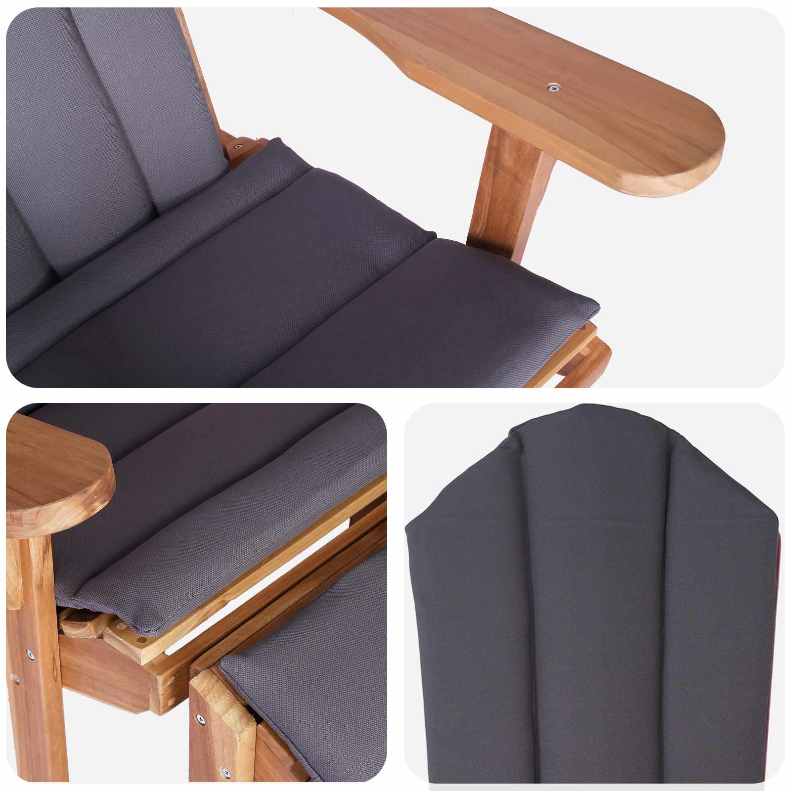 Garden Adirondack Chair with Footrest Natural Solid Teak Wood
