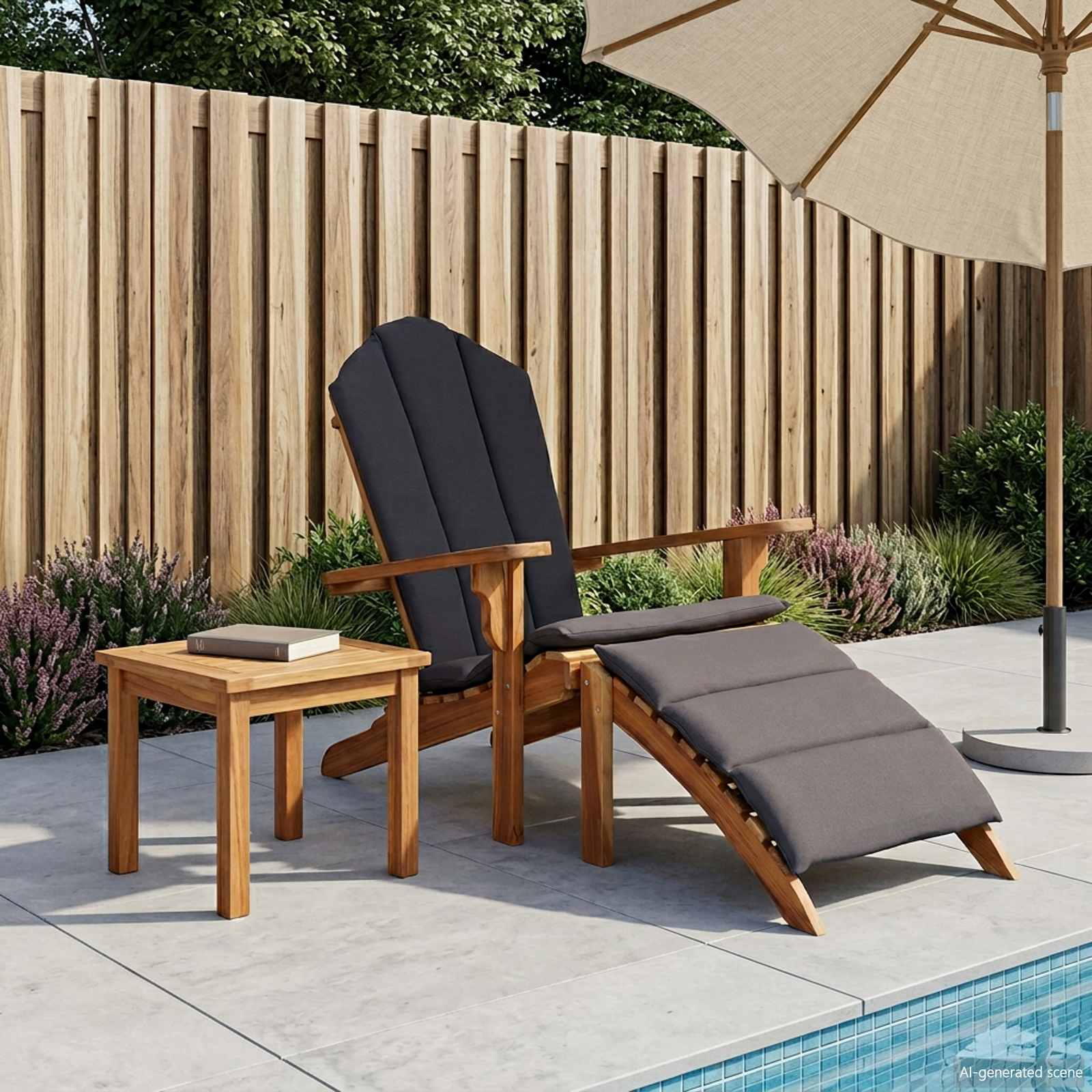 Garden Adirondack Chair with Footrest Natural Solid Teak Wood