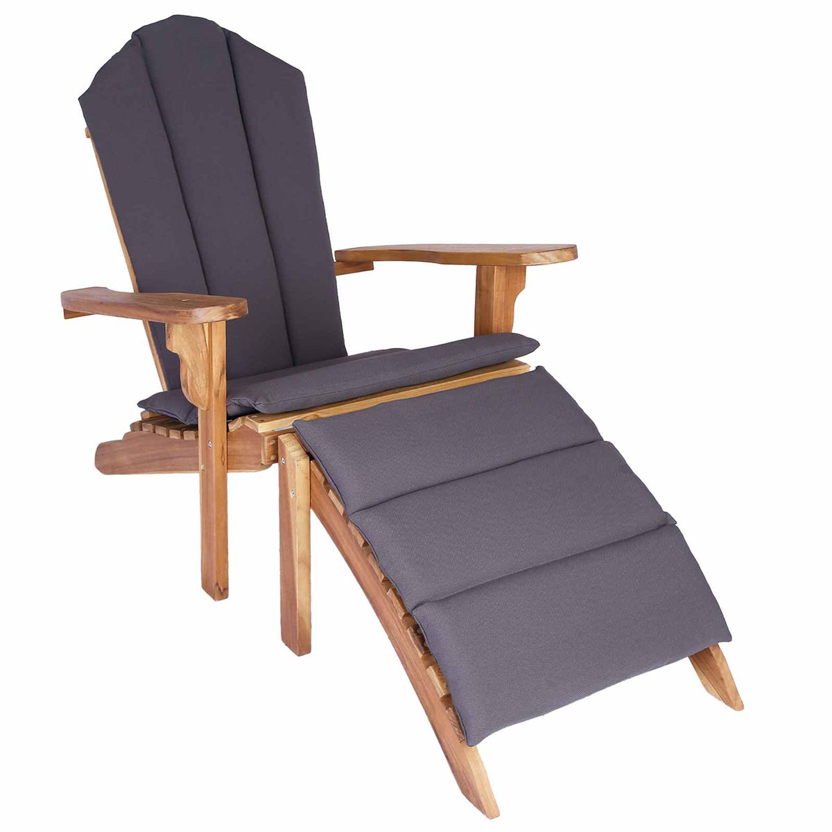 Garden Adirondack Chair with Footrest Natural Solid Teak Wood