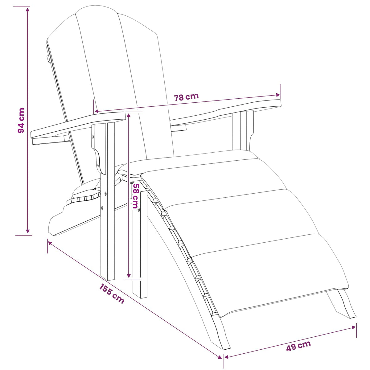 Garden Adirondack Chair with Footrest Natural Solid Teak Wood