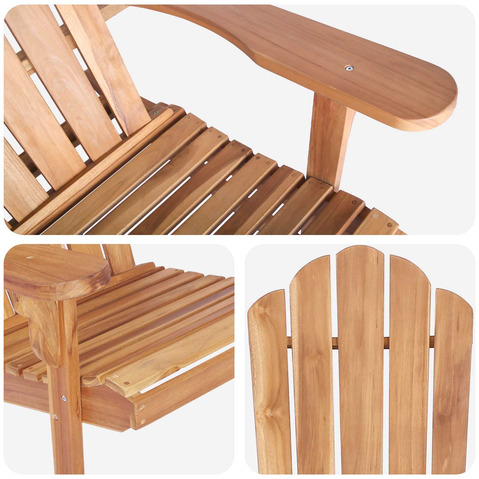 Garden Adirondack Chair Natural Solid Teak Wood