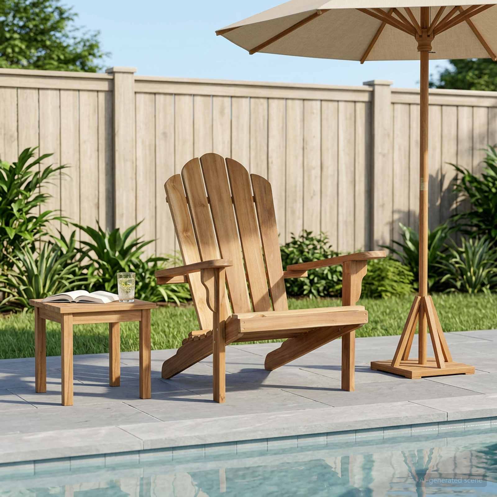 Garden Adirondack Chair Natural Solid Teak Wood