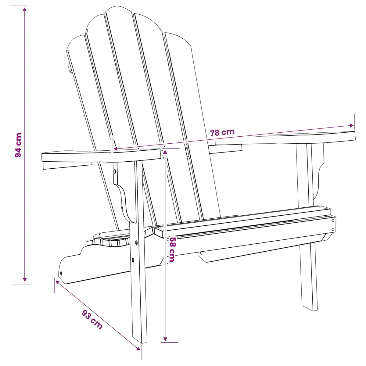 Garden Adirondack Chair Natural Solid Teak Wood