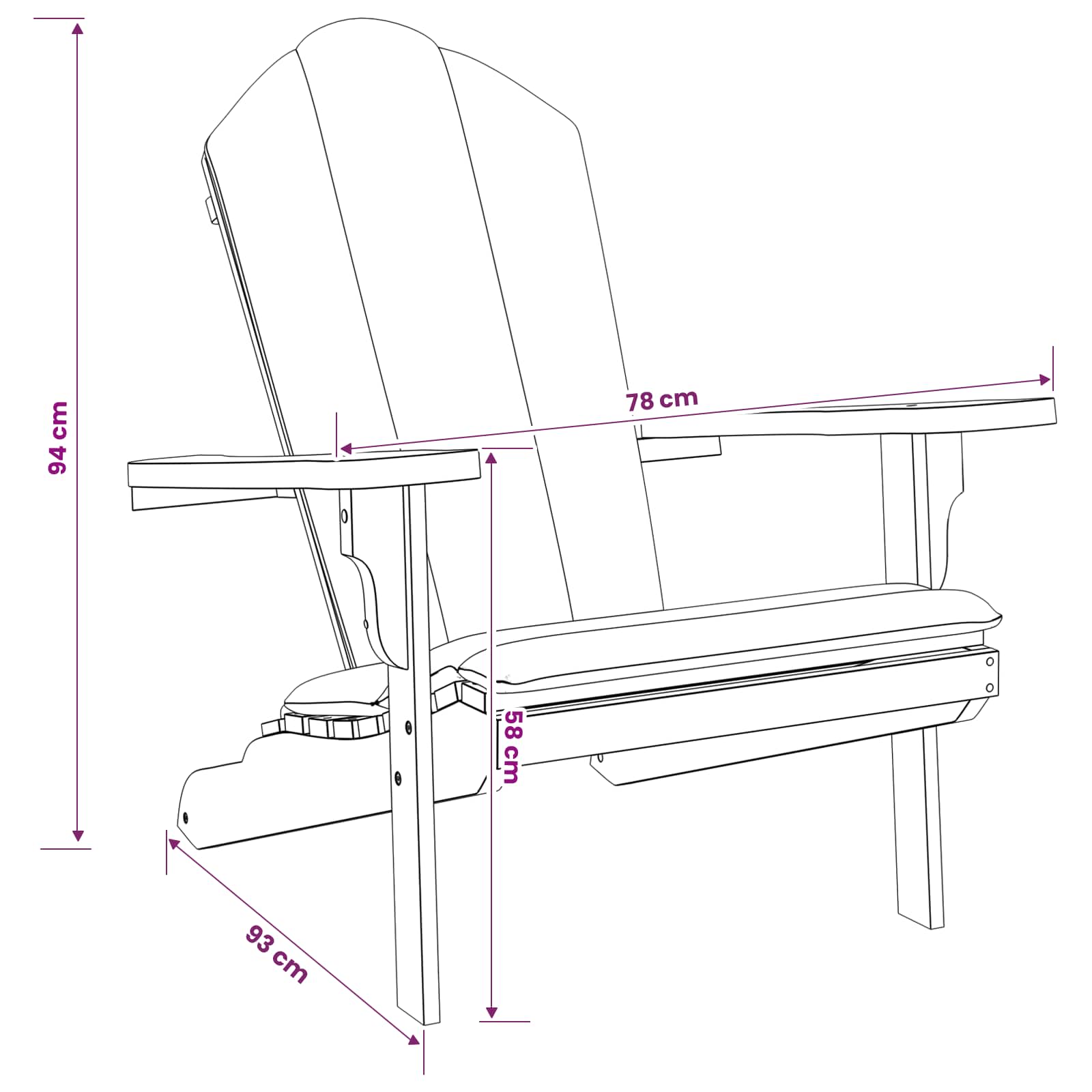 Garden Adirondack Chair Natural Solid Teak Wood