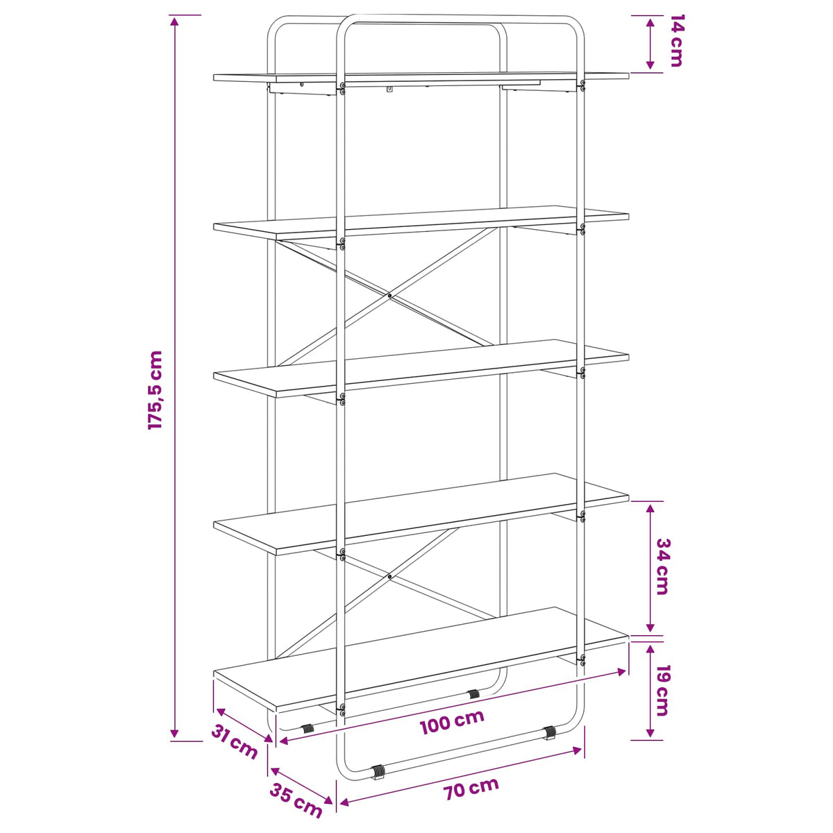 Bookshelf 5-Tier 100 x 35 x 175.5 cm PB Sonoma Oak