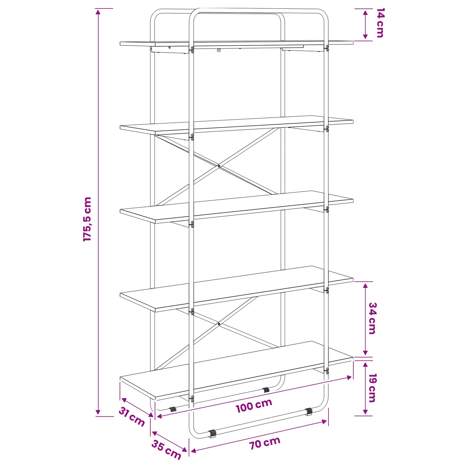 Bookshelf 5-Tier 100 x 35 x 175.5 cm PB Sonoma Oak