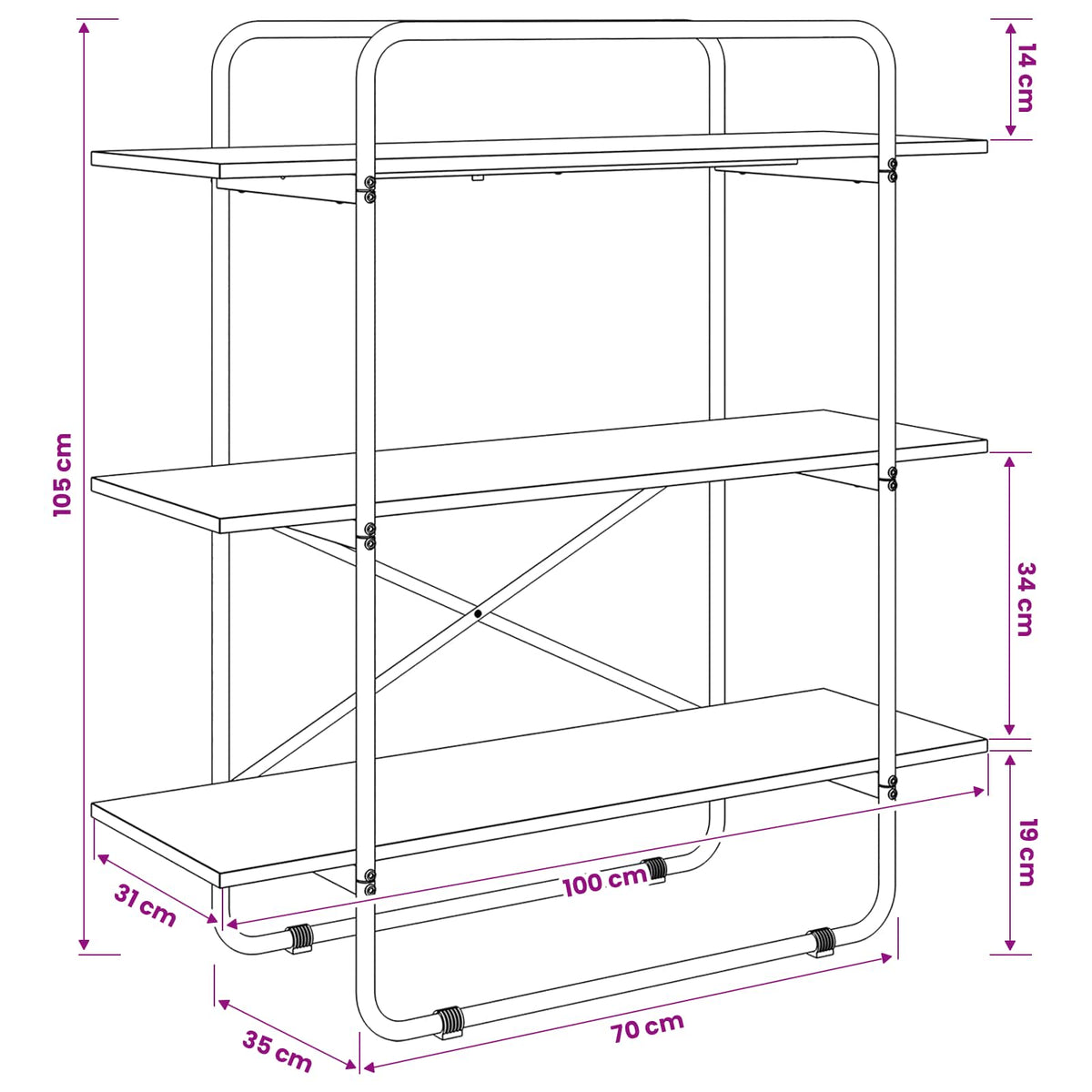 Bookshelf 3-Tier 100 x 35 x 105 cm PB Sonoma Oak